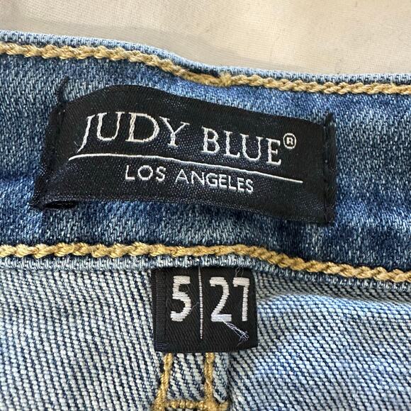 Judy Blue High Rise Destroy Wide Leg Crop Distressed Jeans | Medium Wash | SZ 27 - Picture 9 of 12